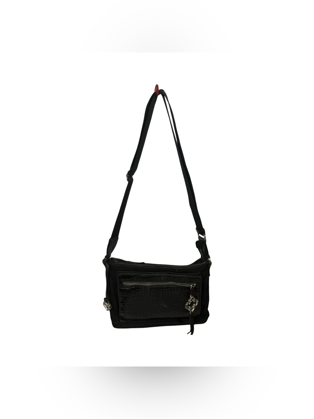 Brahmin Black Nylon Toledo Tate Crossbody Organizer Bag Mock Croc Heart Charm
